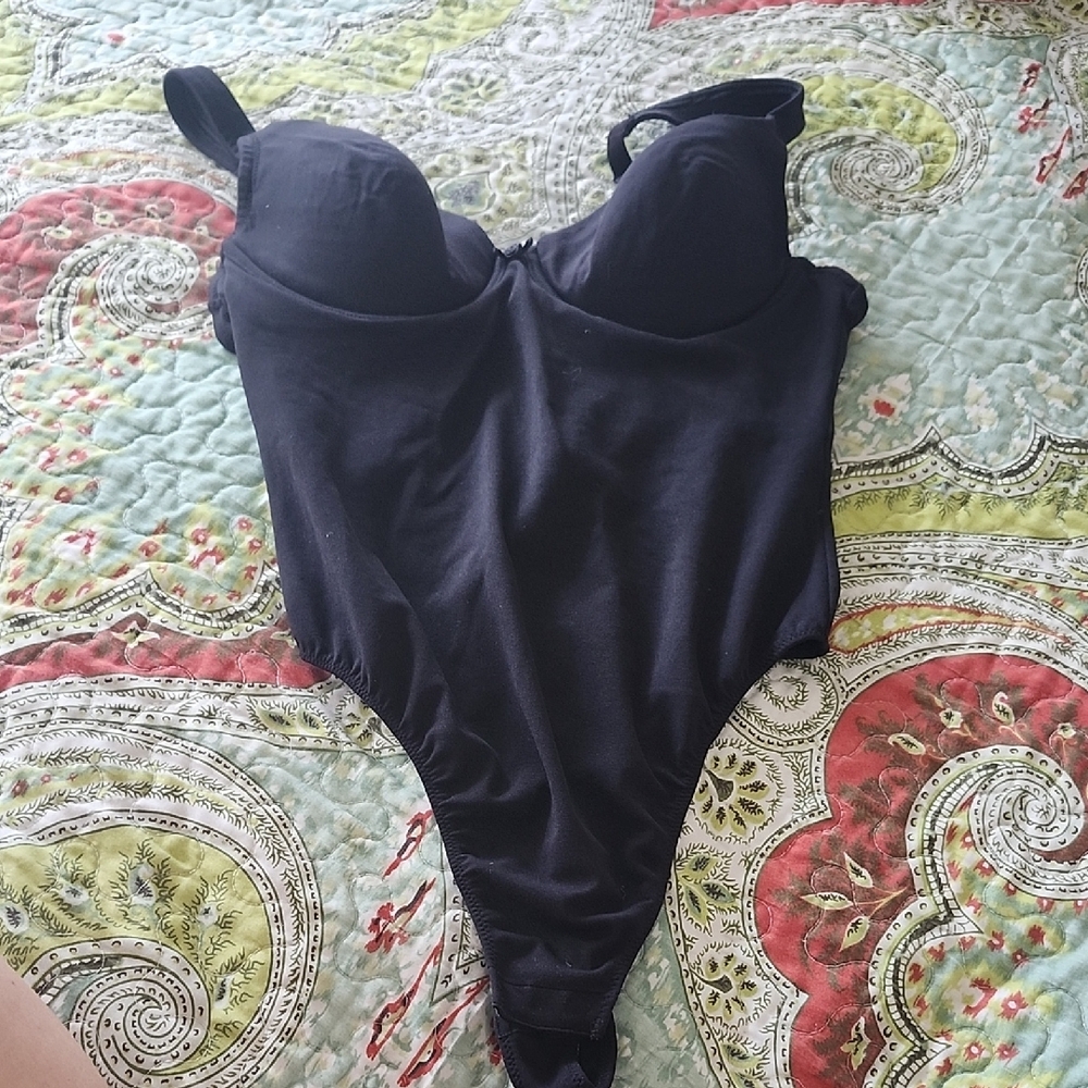 Black One-Piece Bondysuit Thong Bra